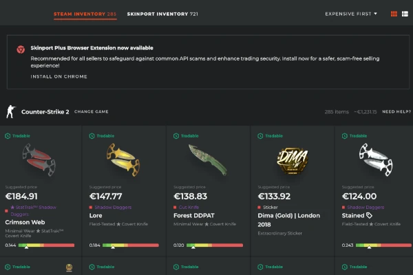 Click “Sell Items” and choose from your CS2 inventory
