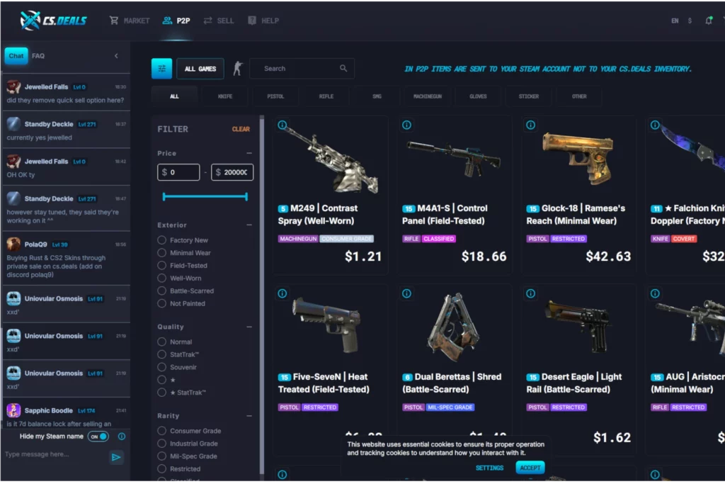 CS.Deals CS2 skins marketplace website screenshot