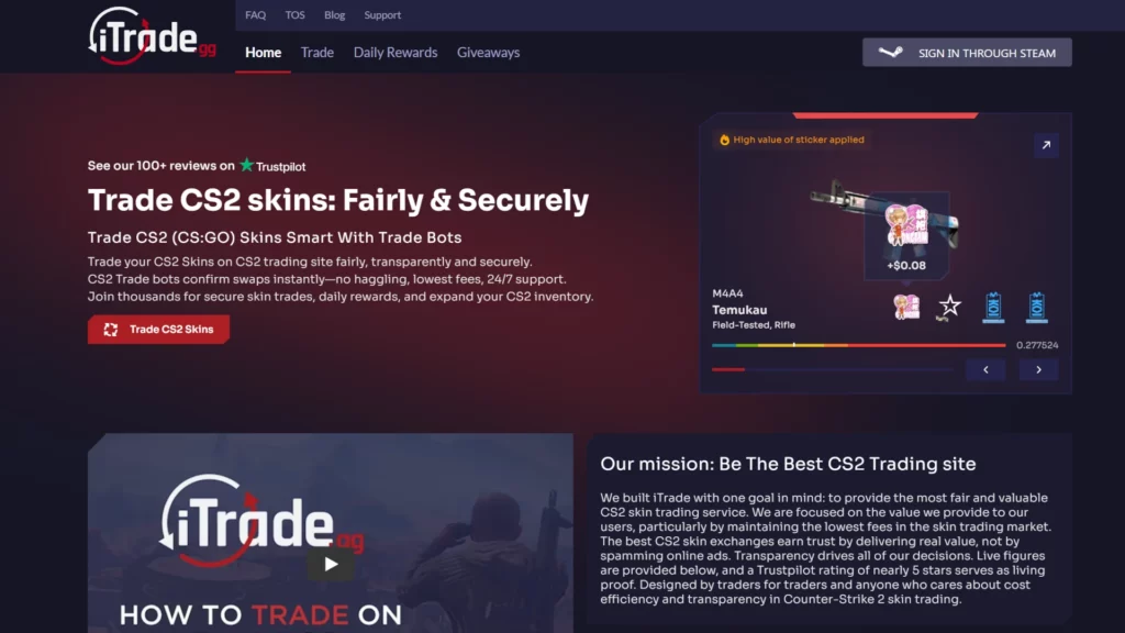 iTrade.gg CS2 skins marketplace website screenshot