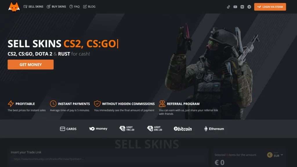 Lis-skins CS2 skins marketplace website screenshot