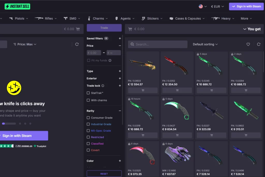 CS.Money CS2 skins marketplace website screenshot